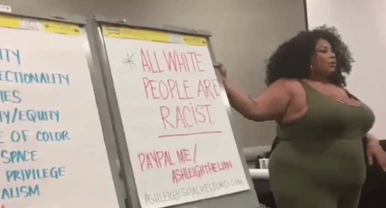 Black activist teaches seminar: “All white people are racist” … then asks for PayPal donations