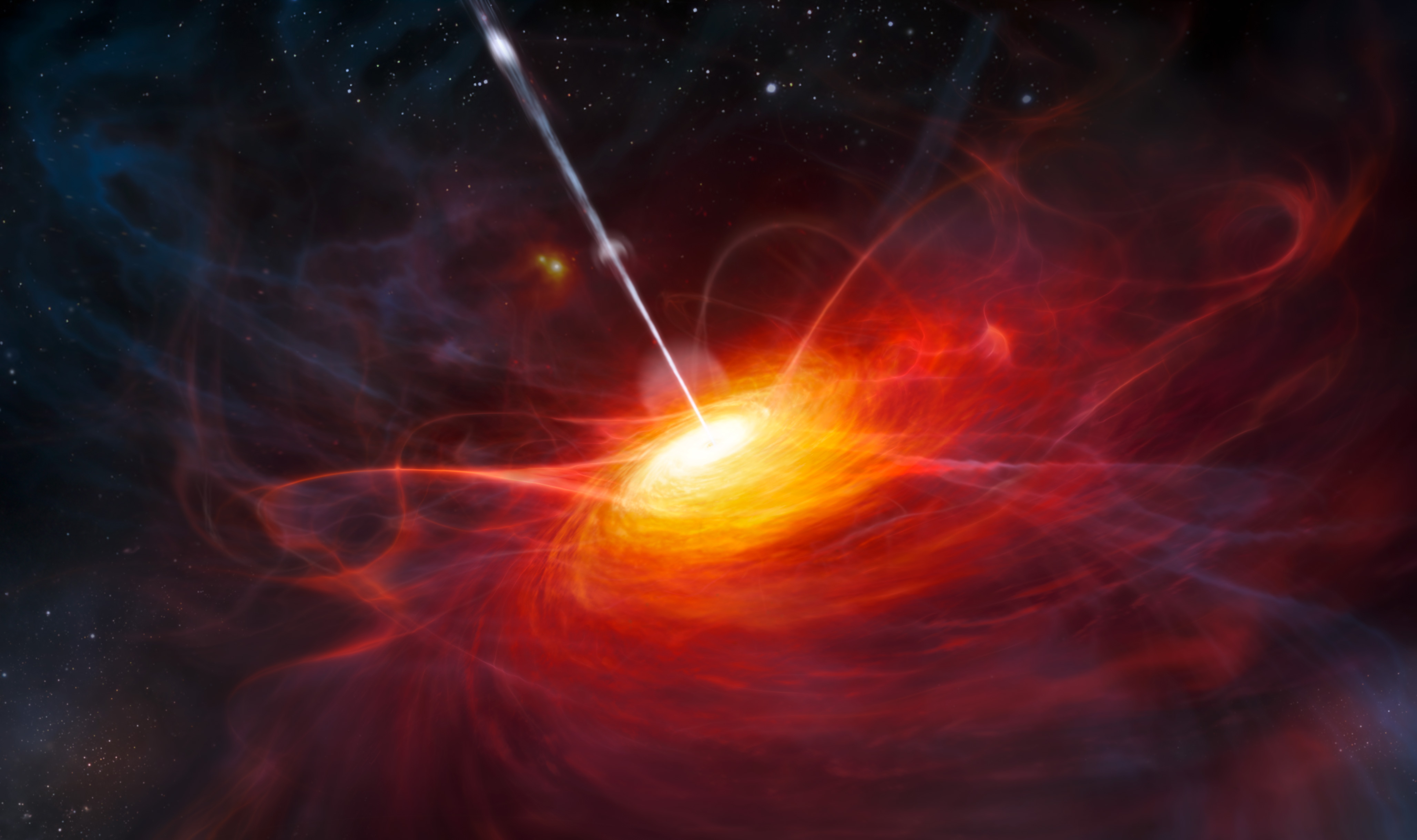Astronomers study the radiation from supermassive black holes to track the expansion of the universe since the Big Bang