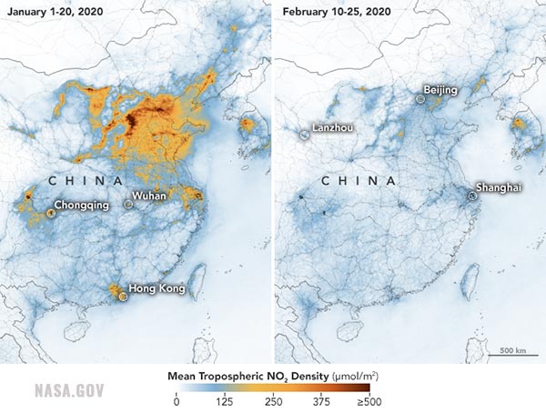 NASA images reveal massive DROP in pollution in China following coronavirus outbreak